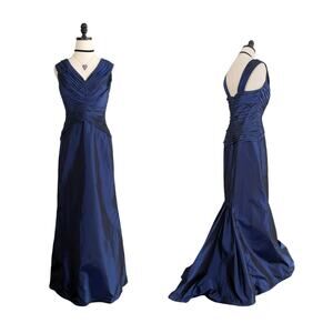 Tadashi Shoji Evening Dress Prom Gown 6 Blue Silk Mermaid Guest Ball Classic